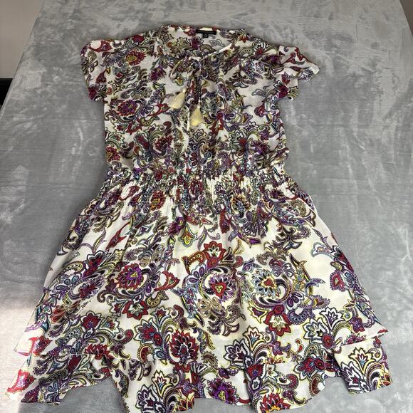 Banana Republic Paisley Tassel Dress Women’s M Multicolor‎ Boho Mini Flared - Picture 1 of 11